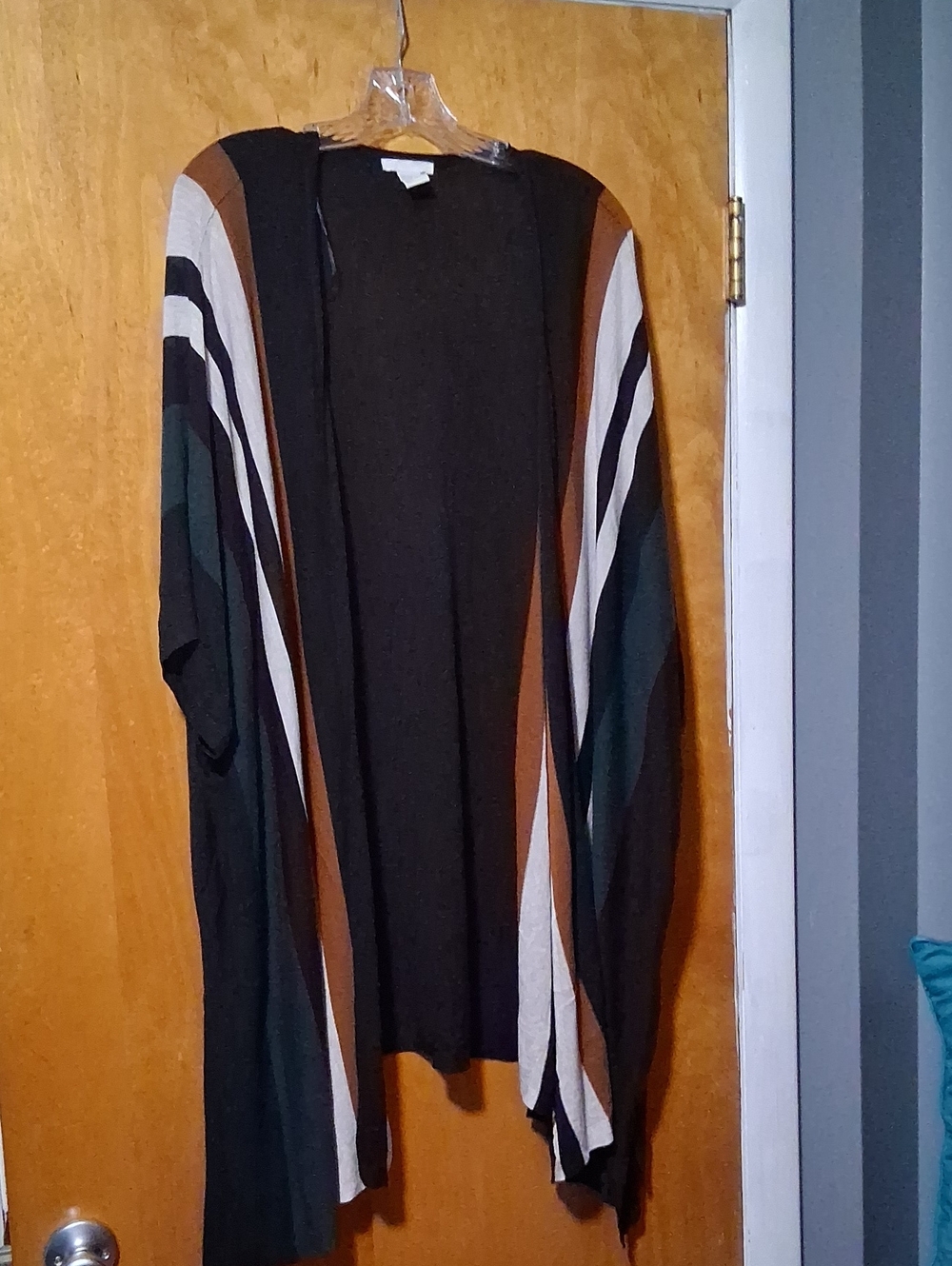 Women's Open-Front Striped Cardigan Sweater - Black and Brown